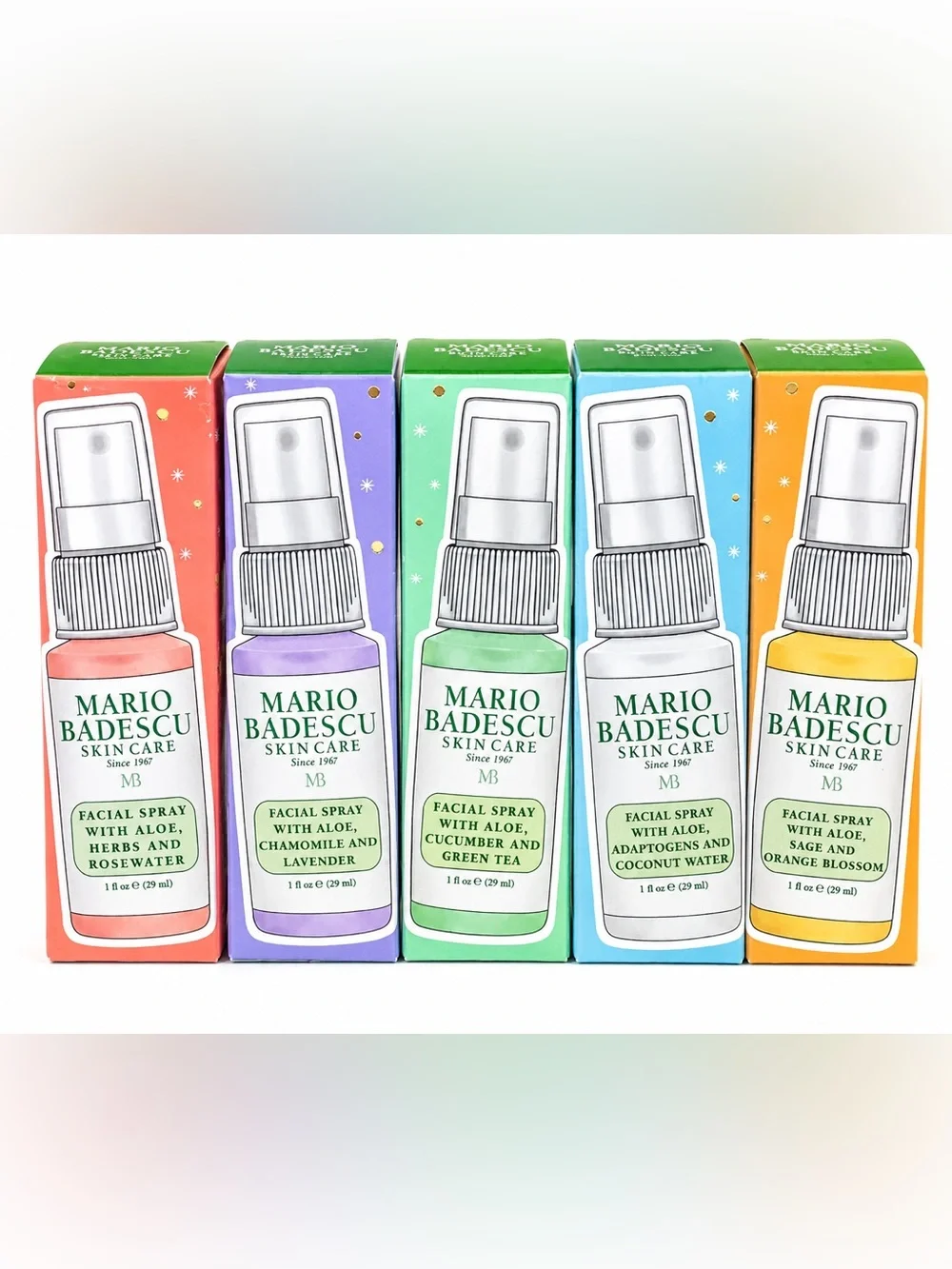 Mario Badescu Facial Spray Kit - 5 piece mini spray bottles New 1oz Travel